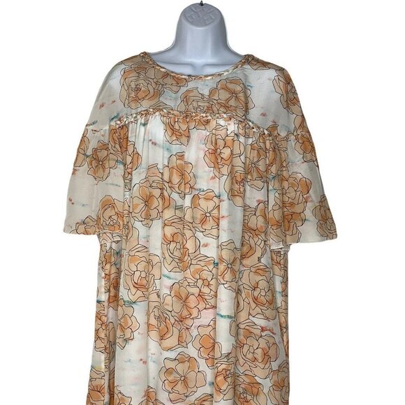 DYVNA Woman’s Floral Silk Dress Peach Orange White Pastel‎ Watercolor Shift SZ 4 - Picture 3 of 8